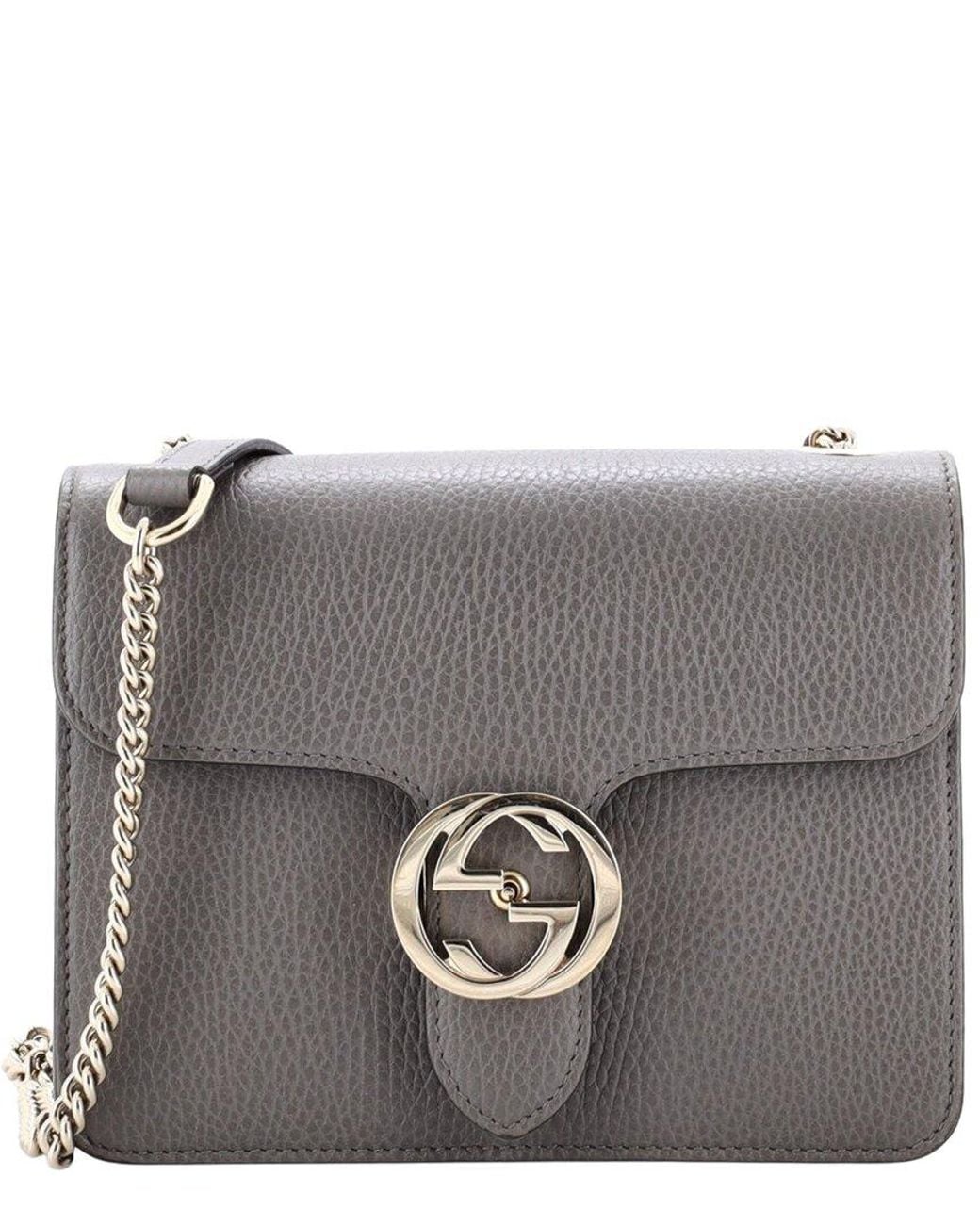 Gucci Gray Sheep Leather Interlocking Shoulder Bag Small (Authentic Pre-Loved)
