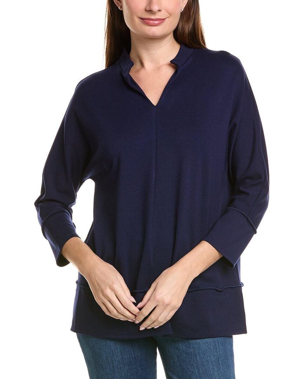 Jones New York Blue Mandarin Collar Dolman Top