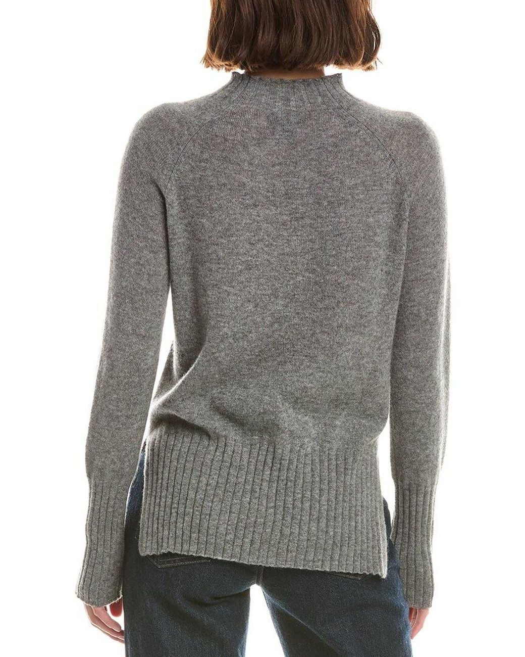 Forte Gray Basic Trim Low Funnel 100% Cashmere Pullover