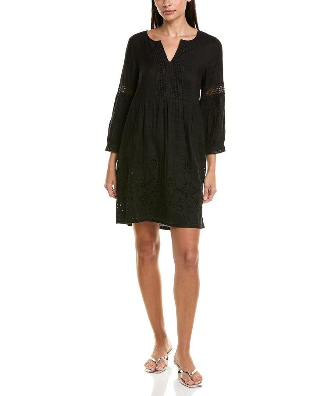 Tommy Bahama St. Lucia Split Neck Linen-Blend Mini Dress in Black | Lyst