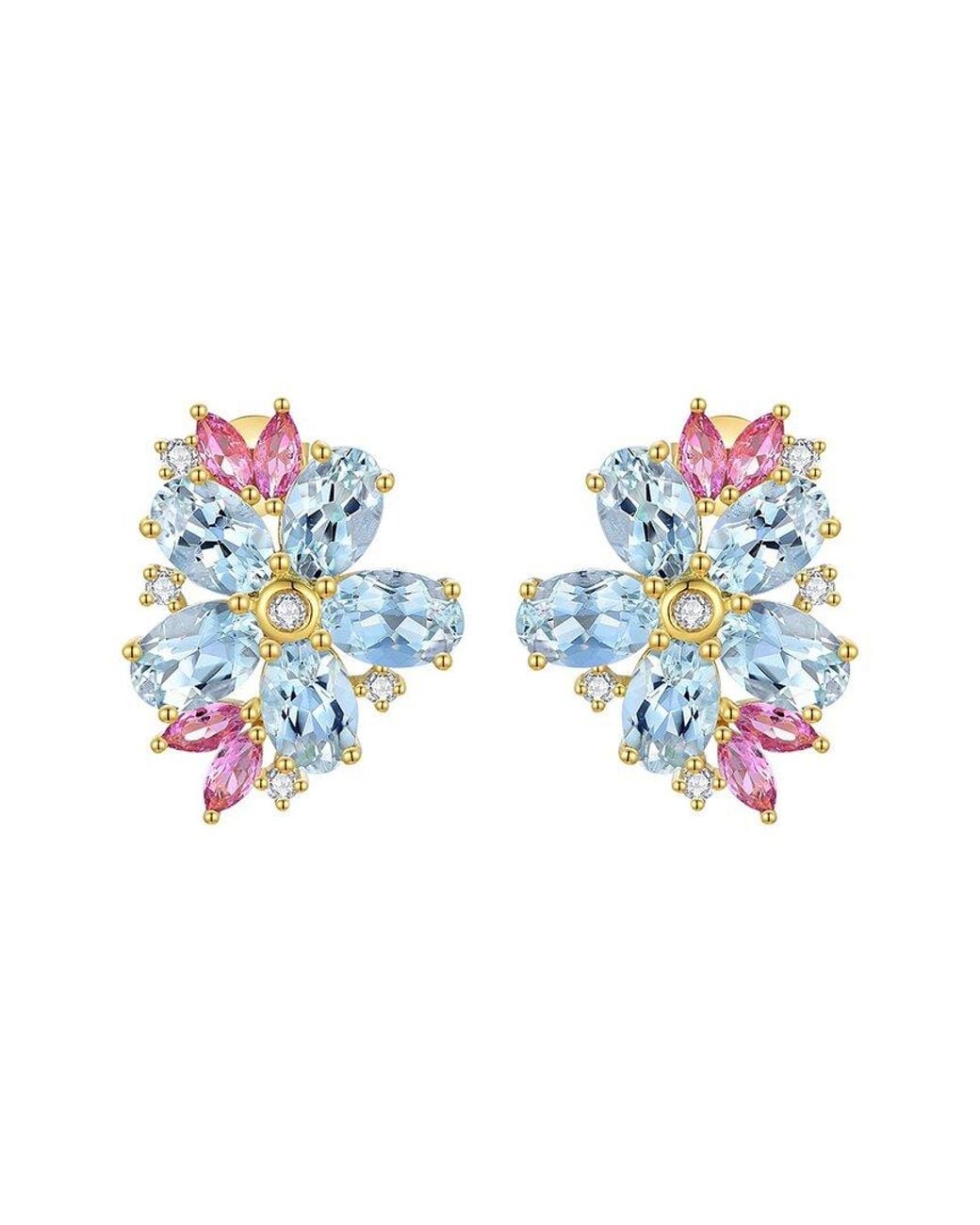 Nina Zhou Jewelry Blue 14K 5.19 Ct. Tw. Diamond & Aquamarine Sapphire Stud Earrings