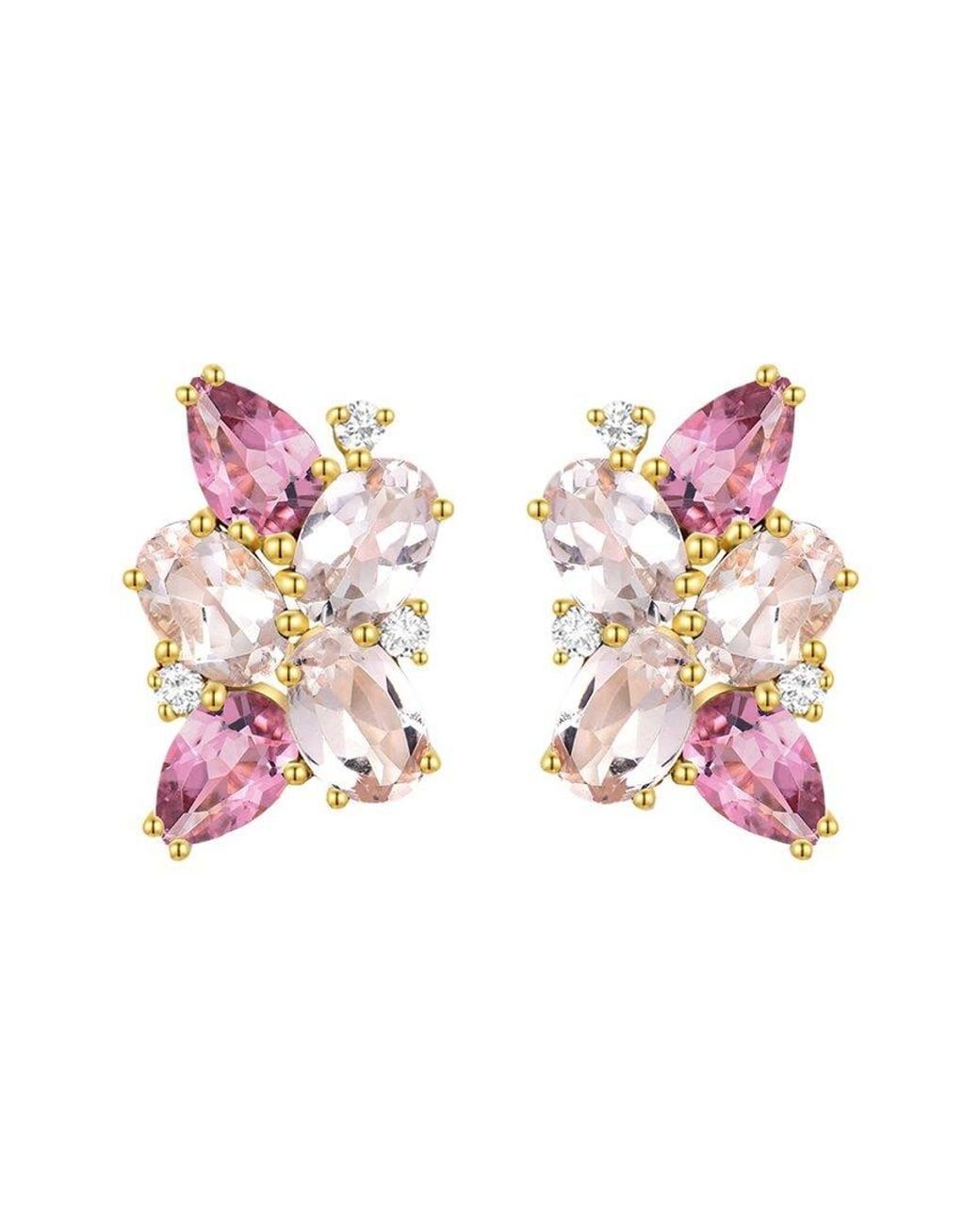 Nina Zhou Jewelry Pink 14K 5.30 Ct. Tw. Diamond & Morganite Tourmaline Cluster Earrings