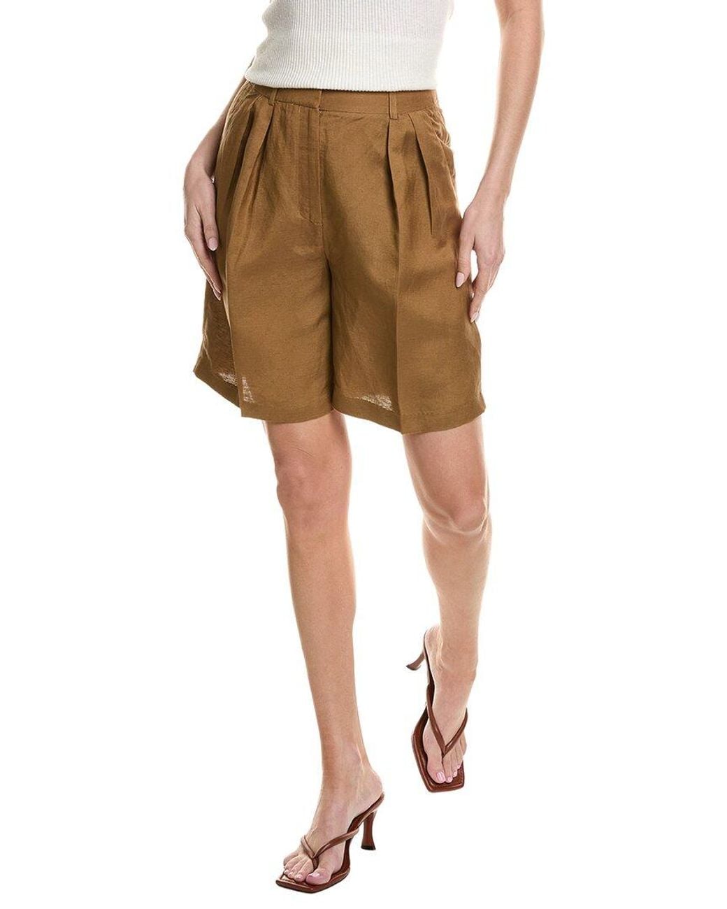 Kenneth Cole Natural High-Rise Pleated Linen-Blend Short