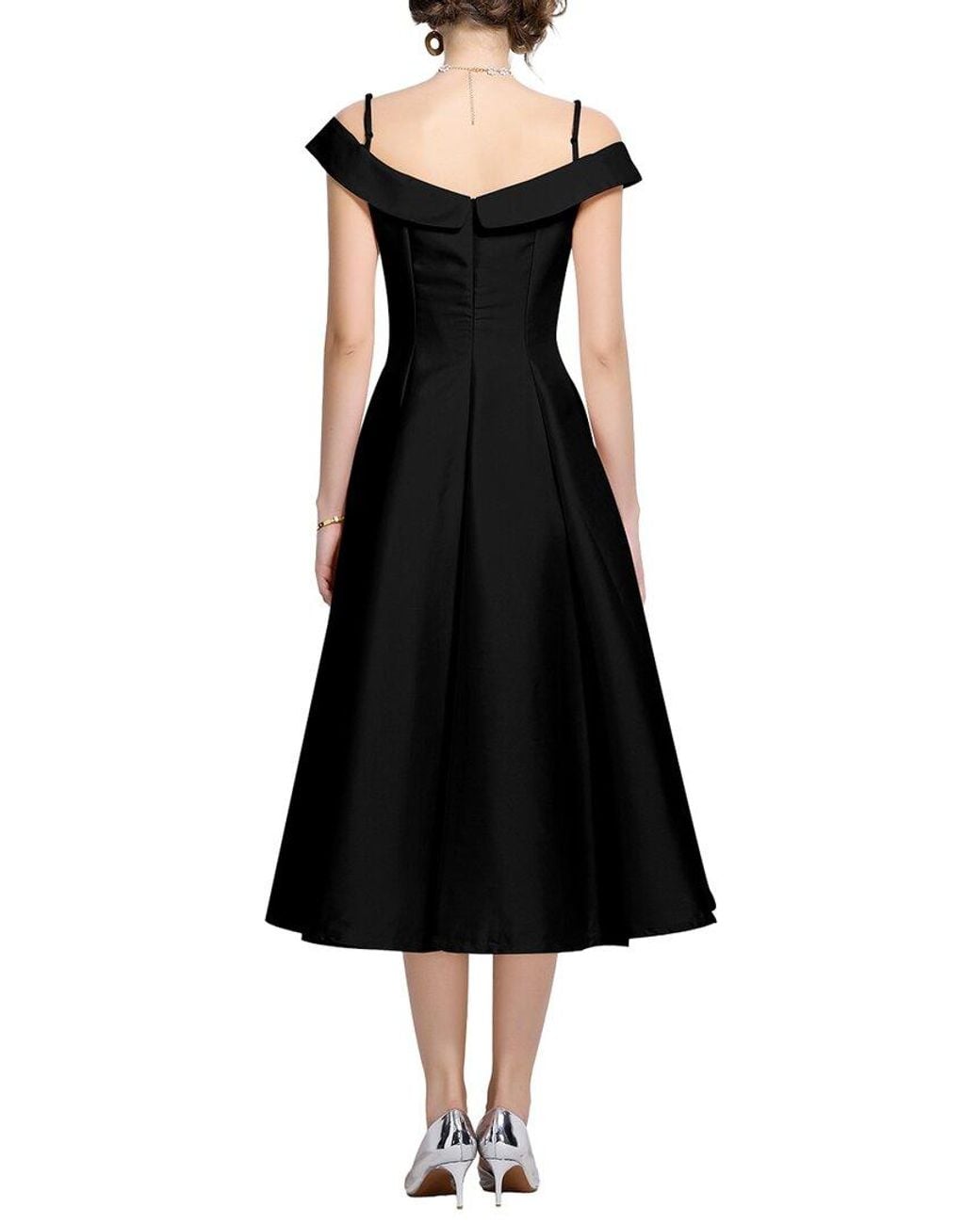 Kaimilan Black Solid Off The Shoulder Midi Dress