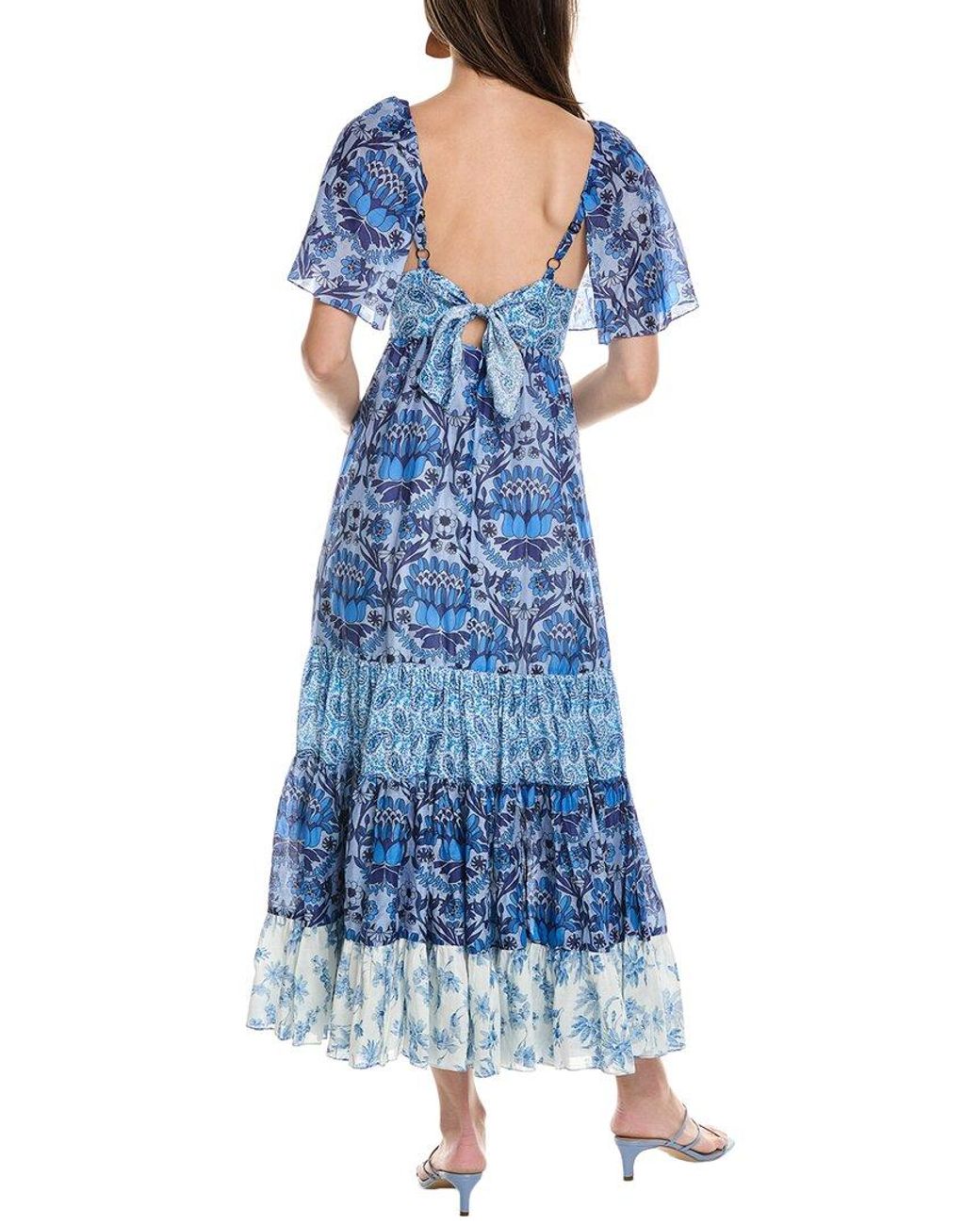 Sandro Blue Linen-Blend Maxi Dress