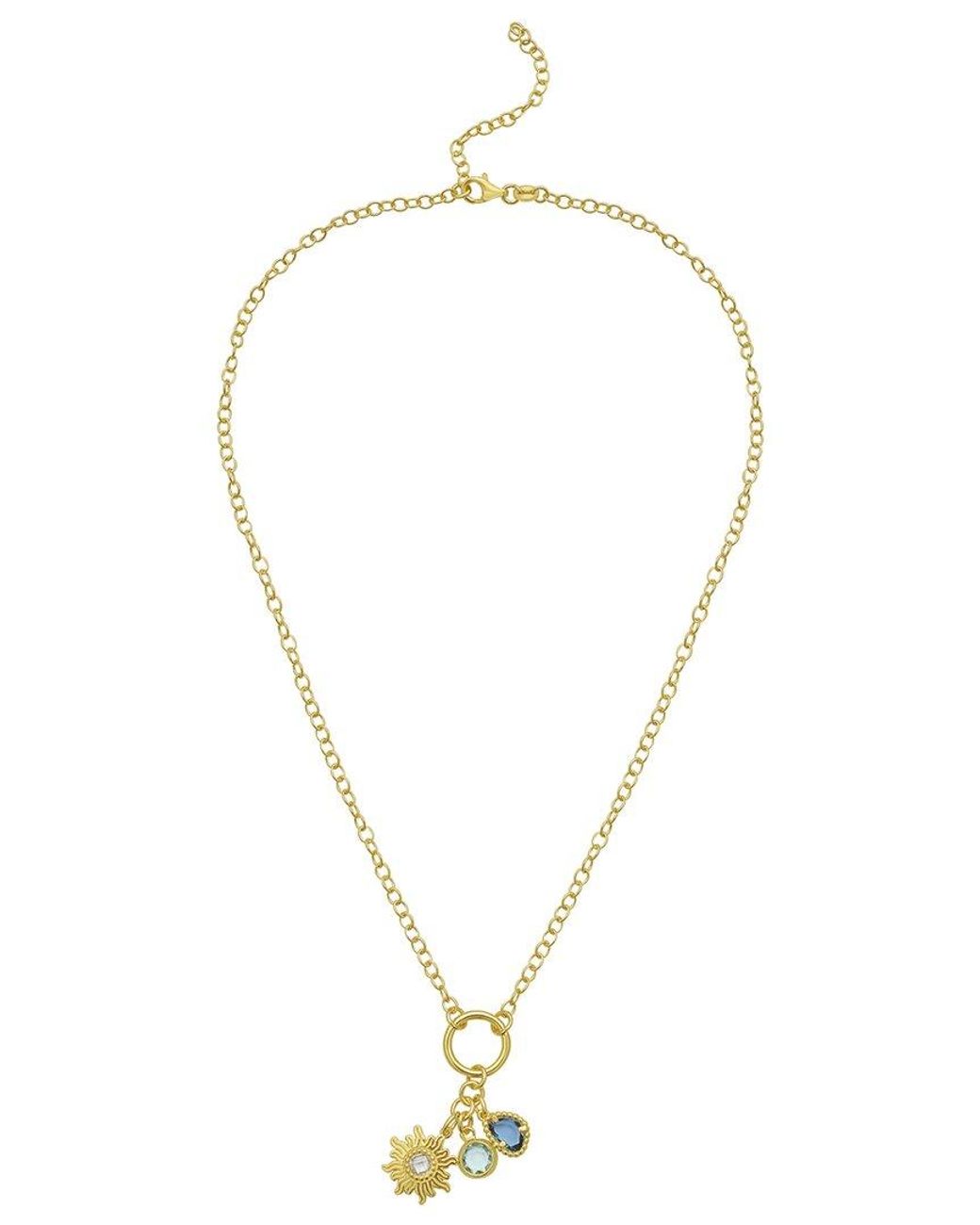 Italian Silver Metallic Italian Over Cz & Sun Charms Necklace