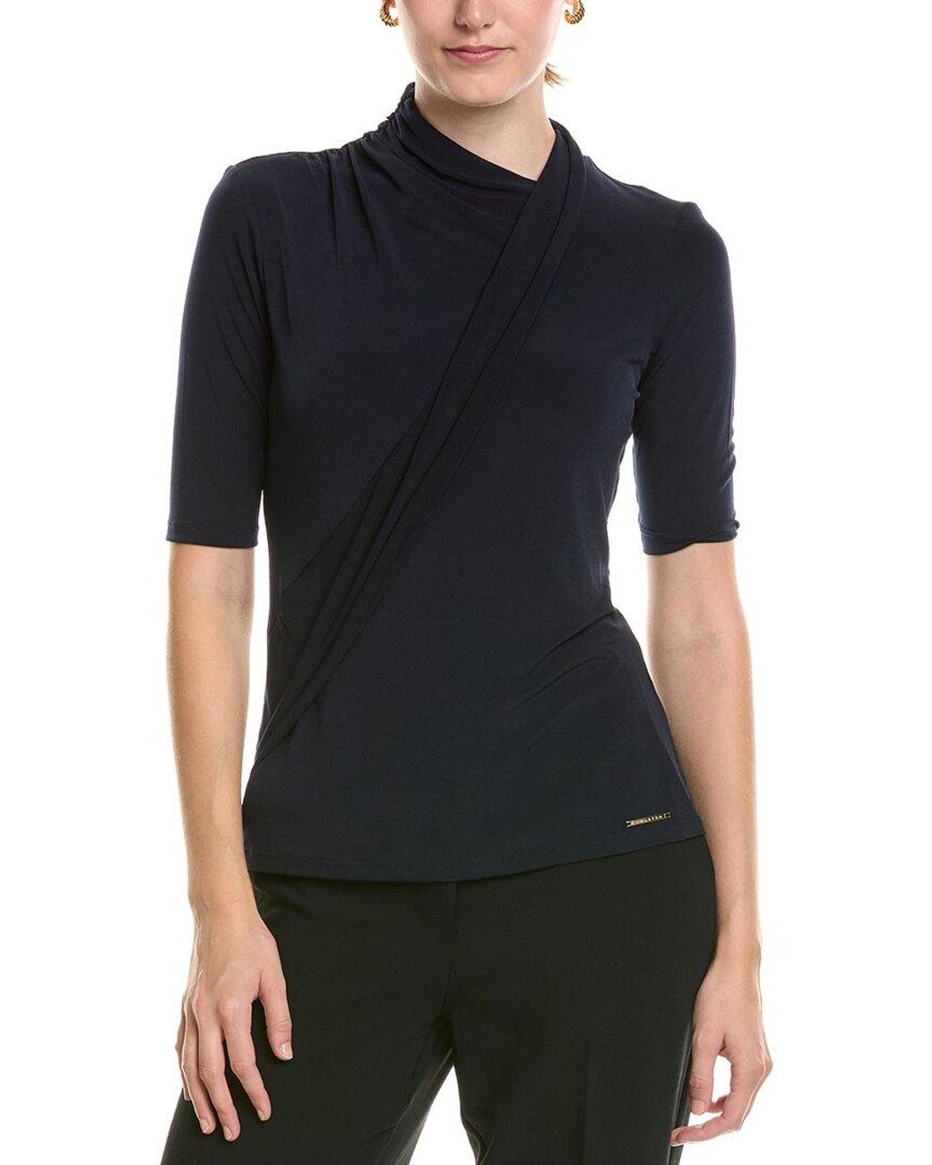 Halston Heritage Black Drape Front Jersey Top