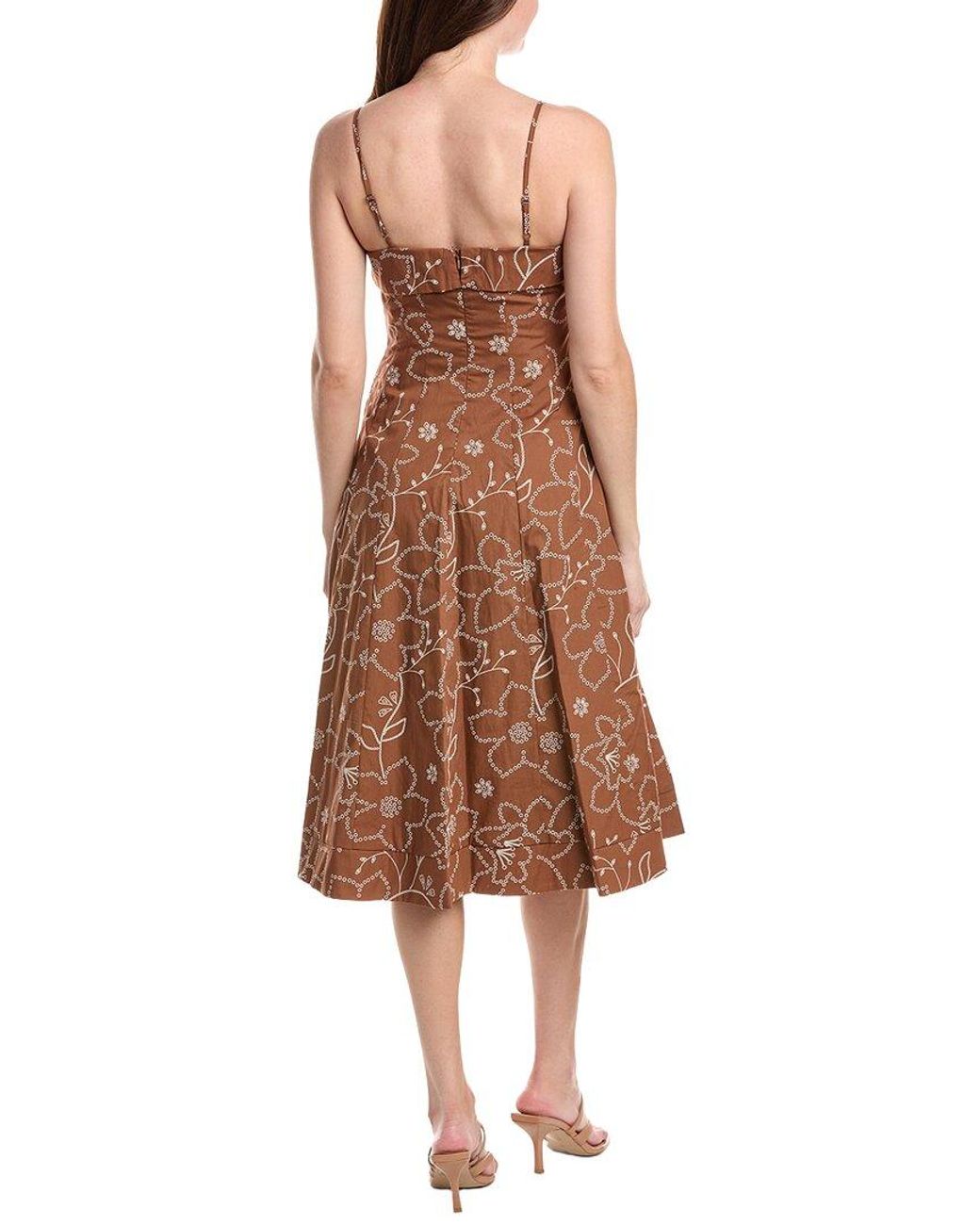 Sam Edelman Brown Puff Embroidery Midi Dress