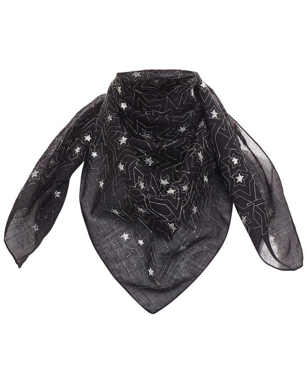 Saint Laurent Black Star Embroidery Square Scarf (Authentic Pre-Loved)
