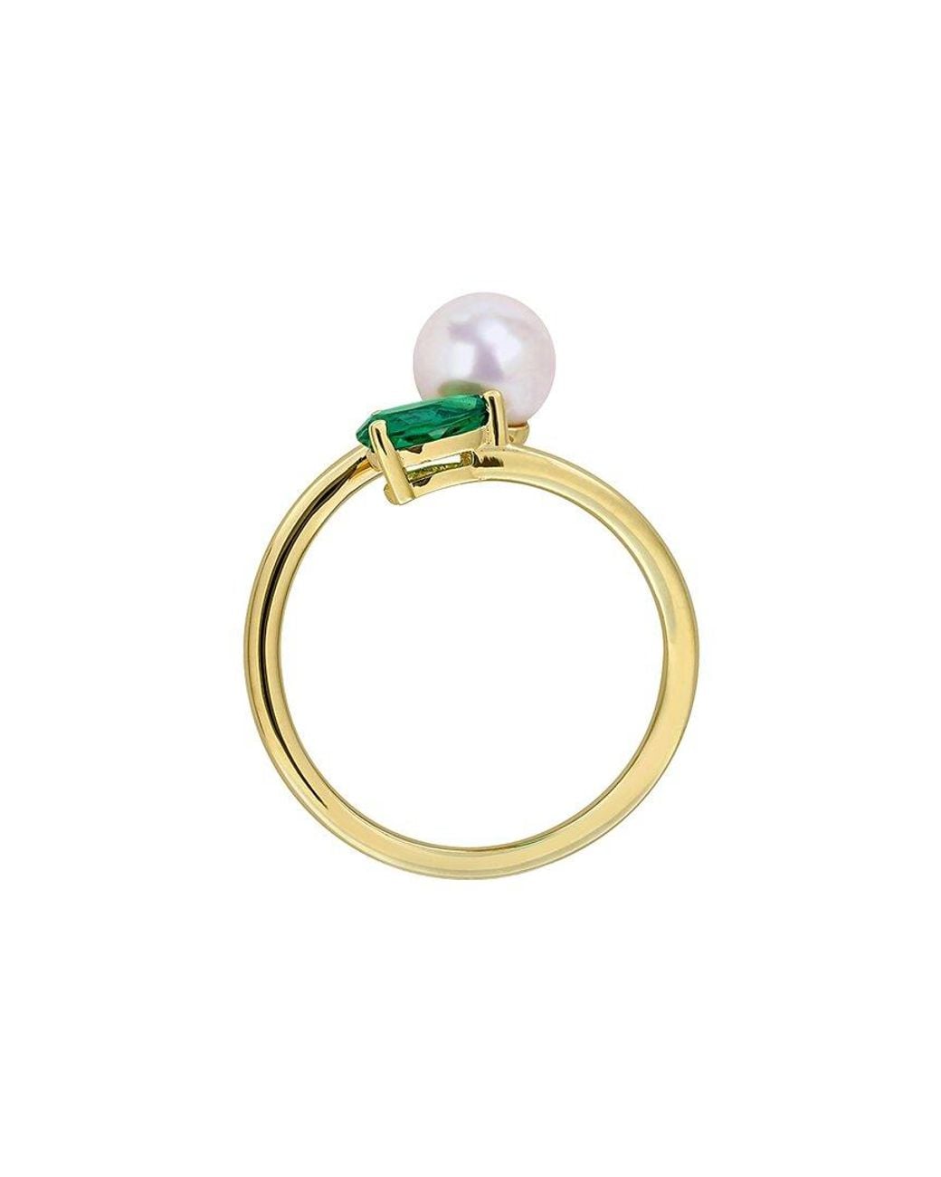Rina Limor Blue Plated 0.40 Ct. Tw. Lab-Grown Gemstone & 6-6.5Mm Pearl Ring