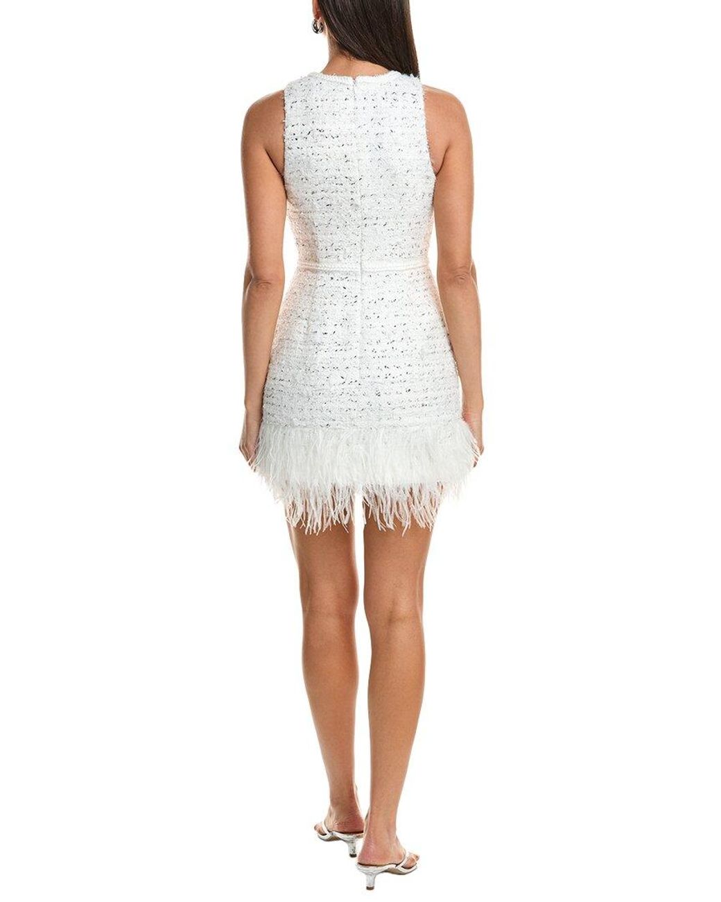 MILLY White Raven Metallic Tweed Feather Dress