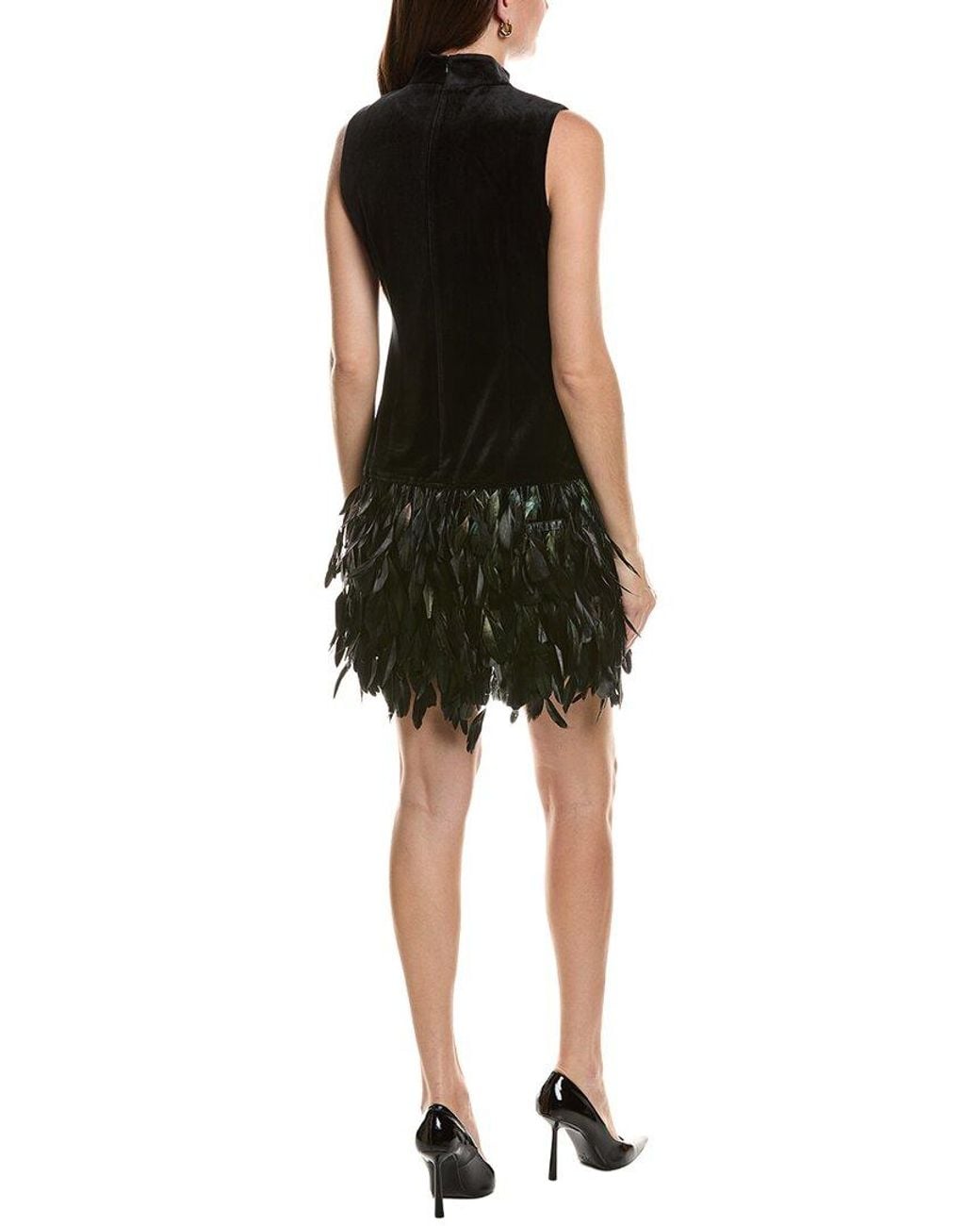 tyler boe Black Colette Feather Hem Velvet Dress