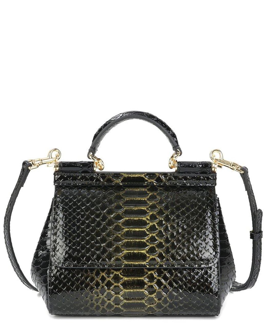 Tiffany & Fred Paris Black Python-Embossed Leather Top-Handle Bag