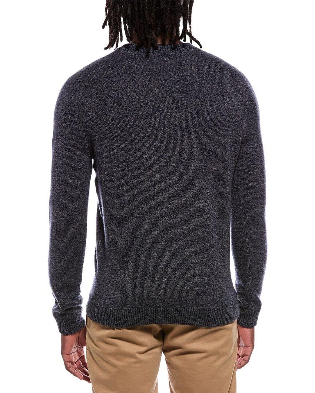 Autumn Cashmere Blue Reversible Coverstitch 100% Cashmere V-Neck Sweater for men