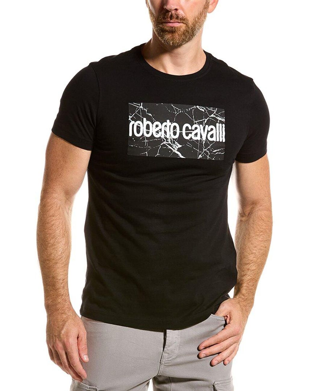 グリーン・ホワイト系 完成品♪ roberto cavalli ロベルトカヴァリ Tシャツ メンズ トップス REGULAR FIT Print  T-shirt black 通販