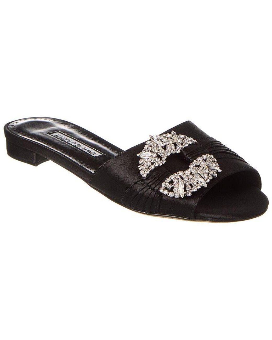 Manolo Blahnik Black Pralina Satin Flat