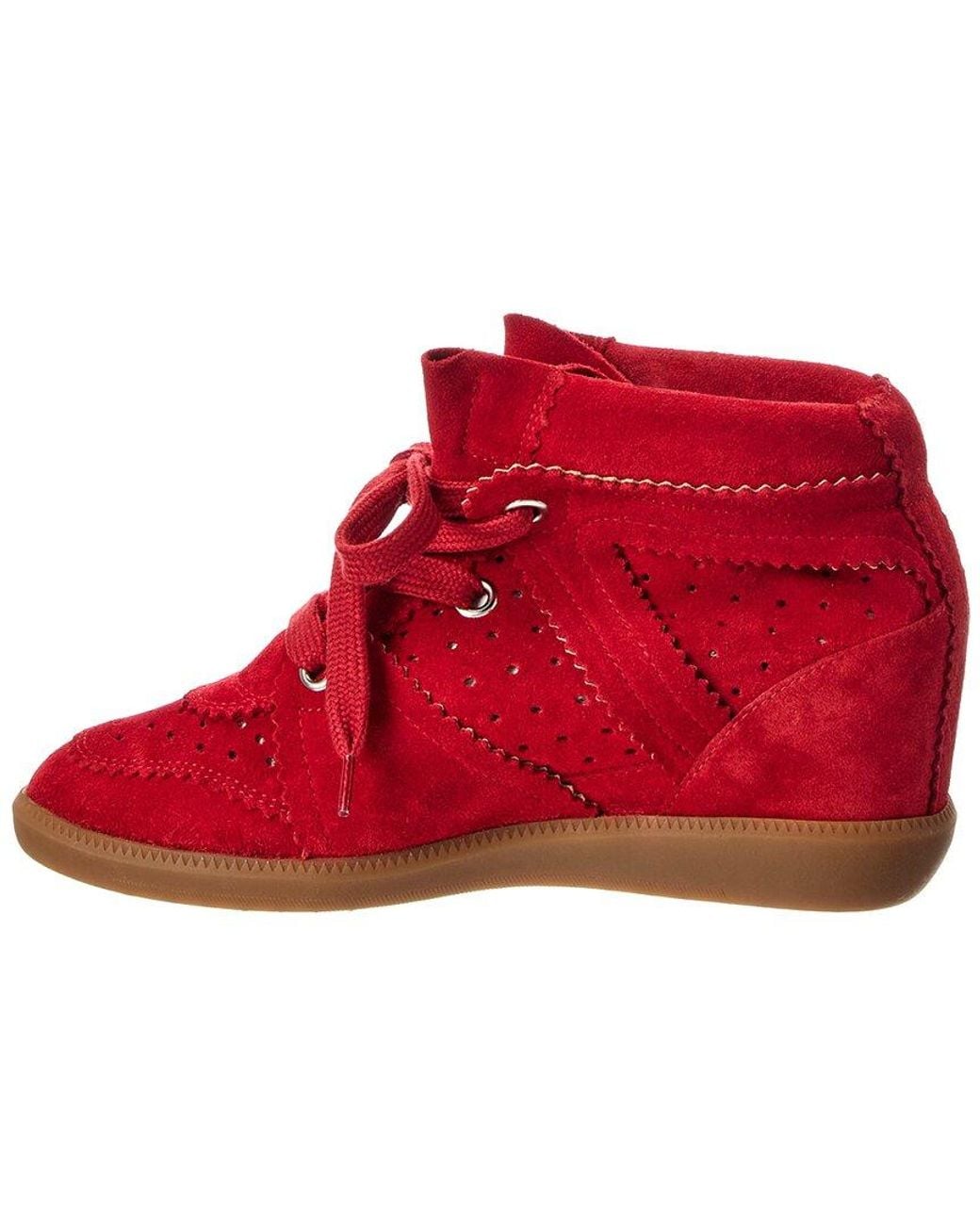 Isabel Marant Red Bobby Suede Wedge Sneaker