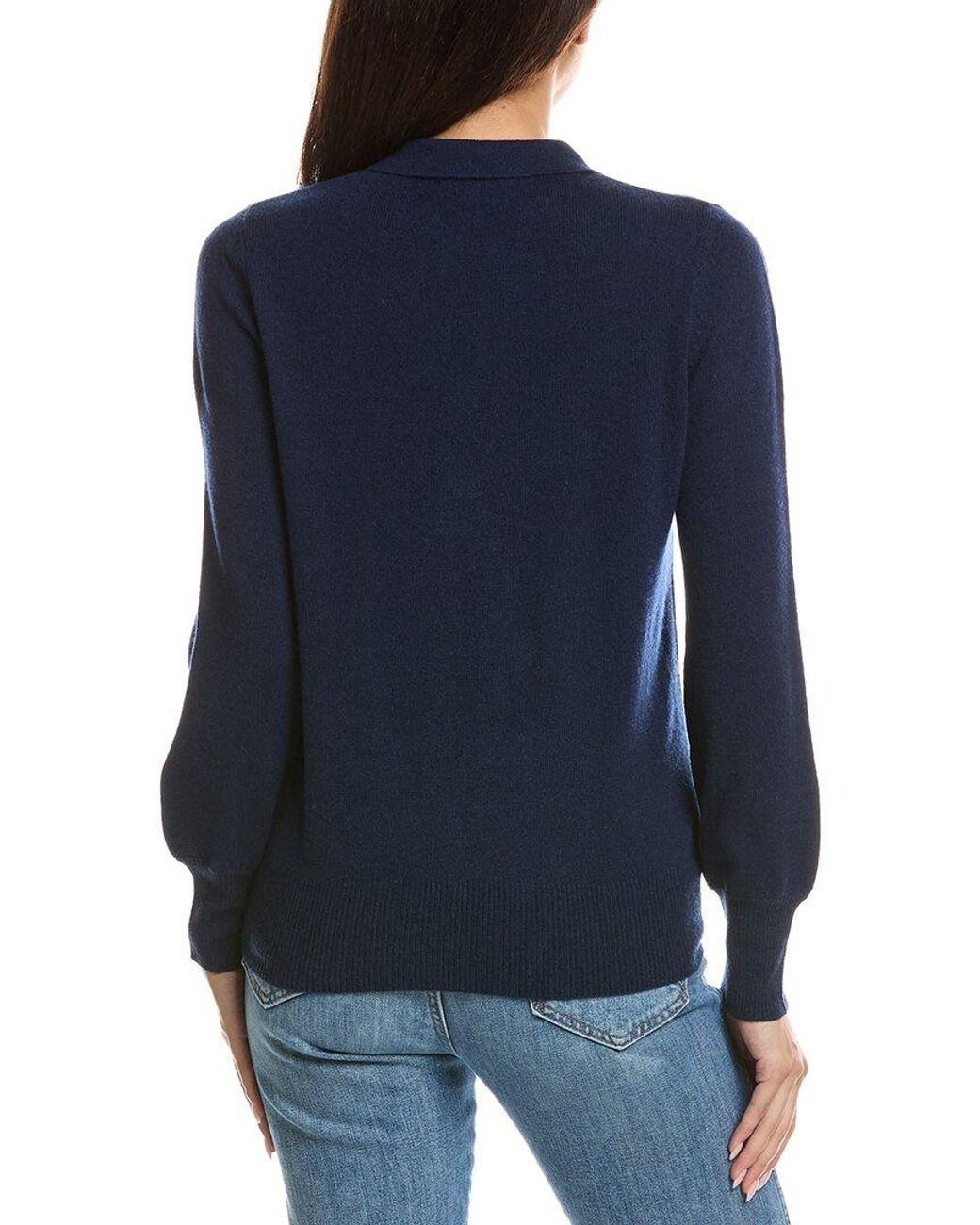 Forte Blue Split Neck 100% Cashmere Polo Sweater