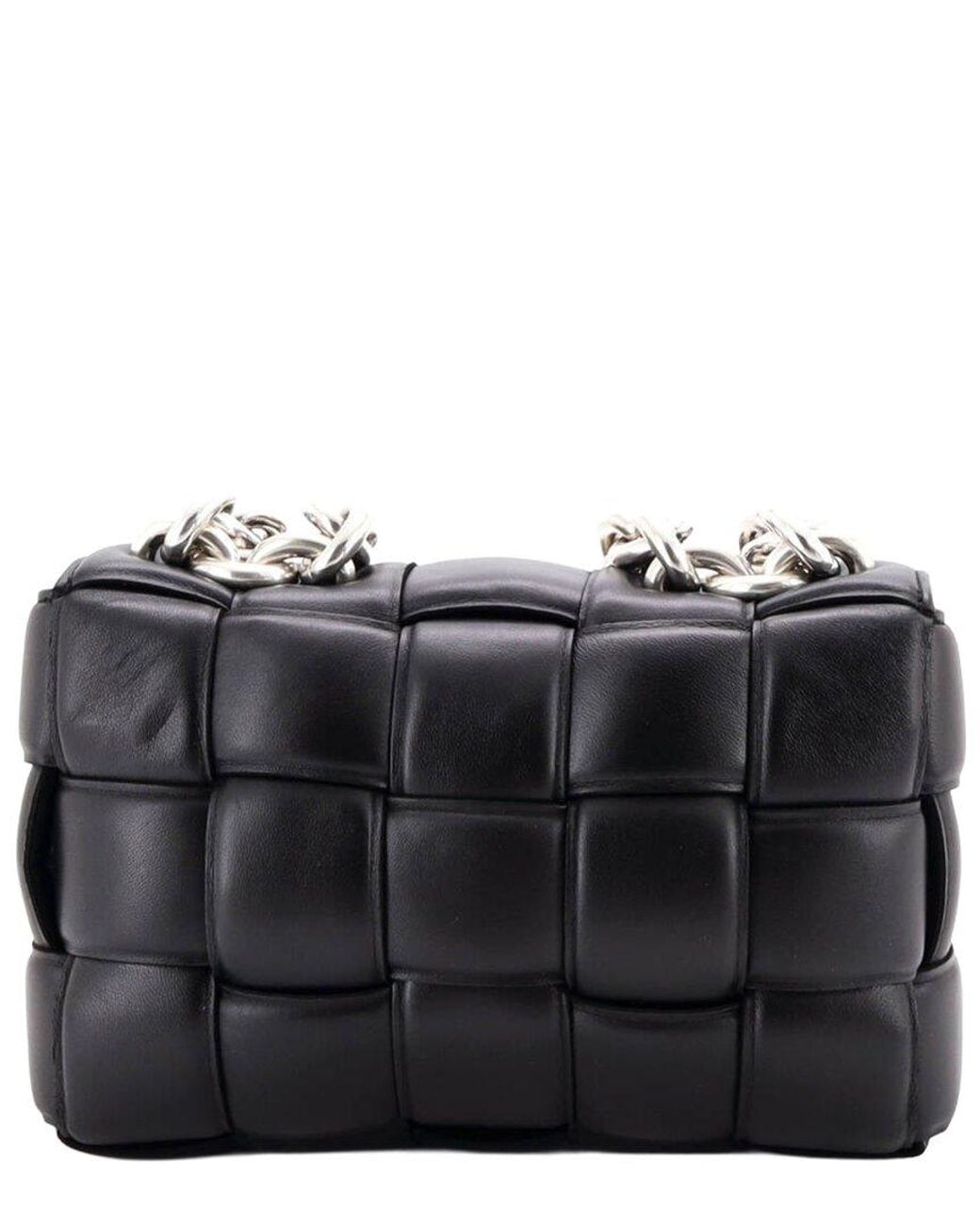 Bottega Veneta Black Padded Maxi Intrecciato Leather Cassette Chain Crossbody (Authentic Pre-Loved)