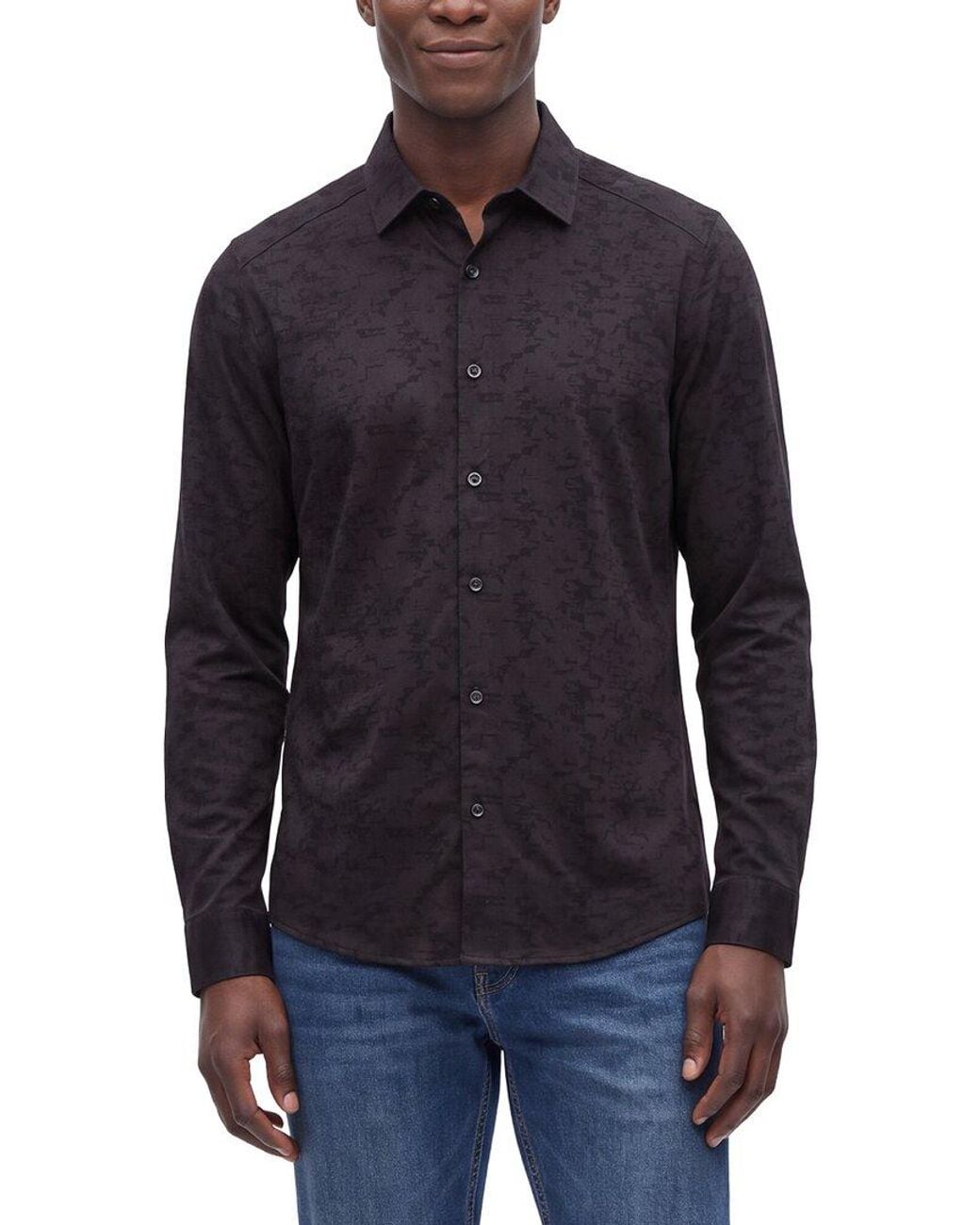 Raffi Blue Print Button Front Shirt for men