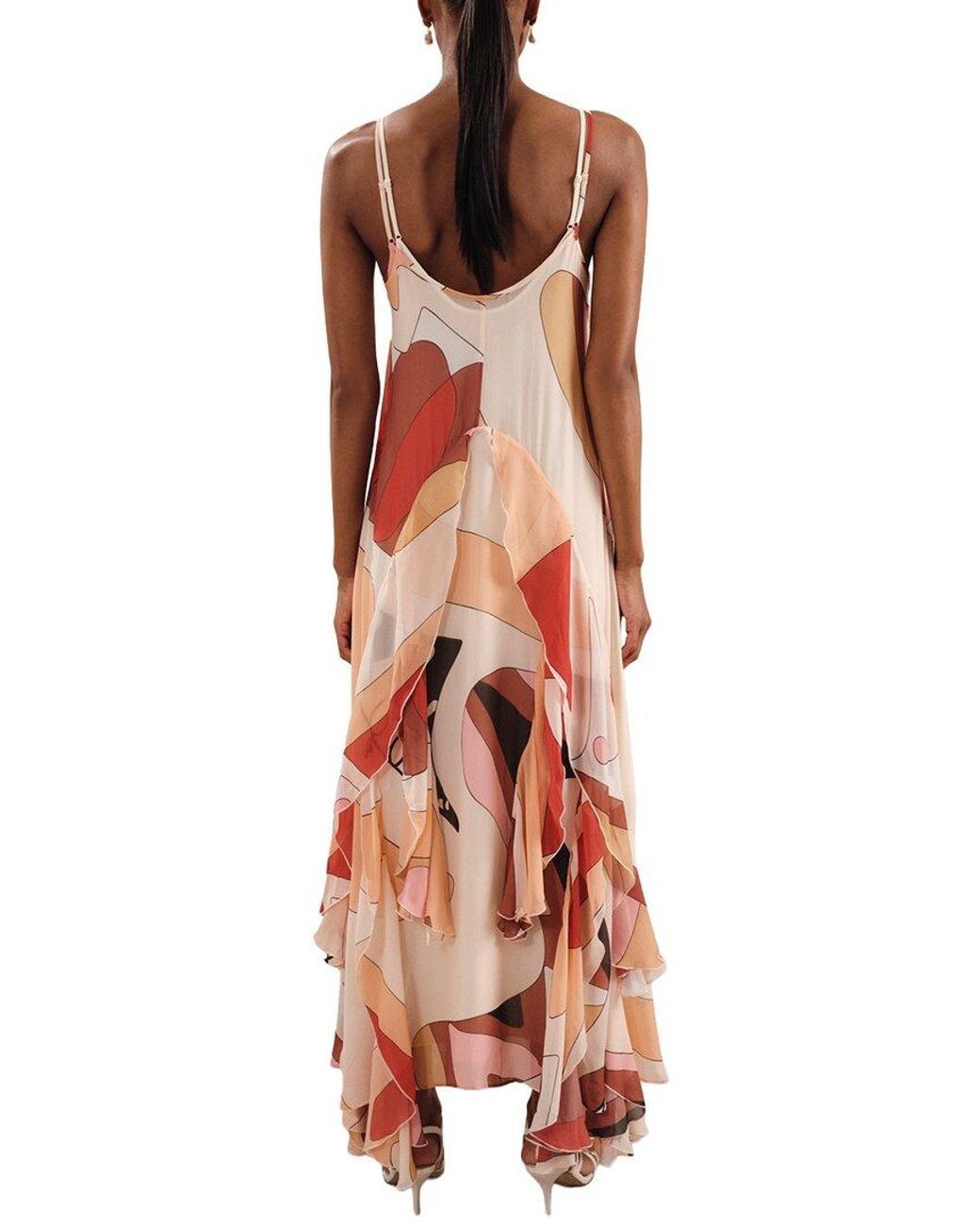 Reiss Red Petite Sasha Printed Ruffle Trim Maxi Dress