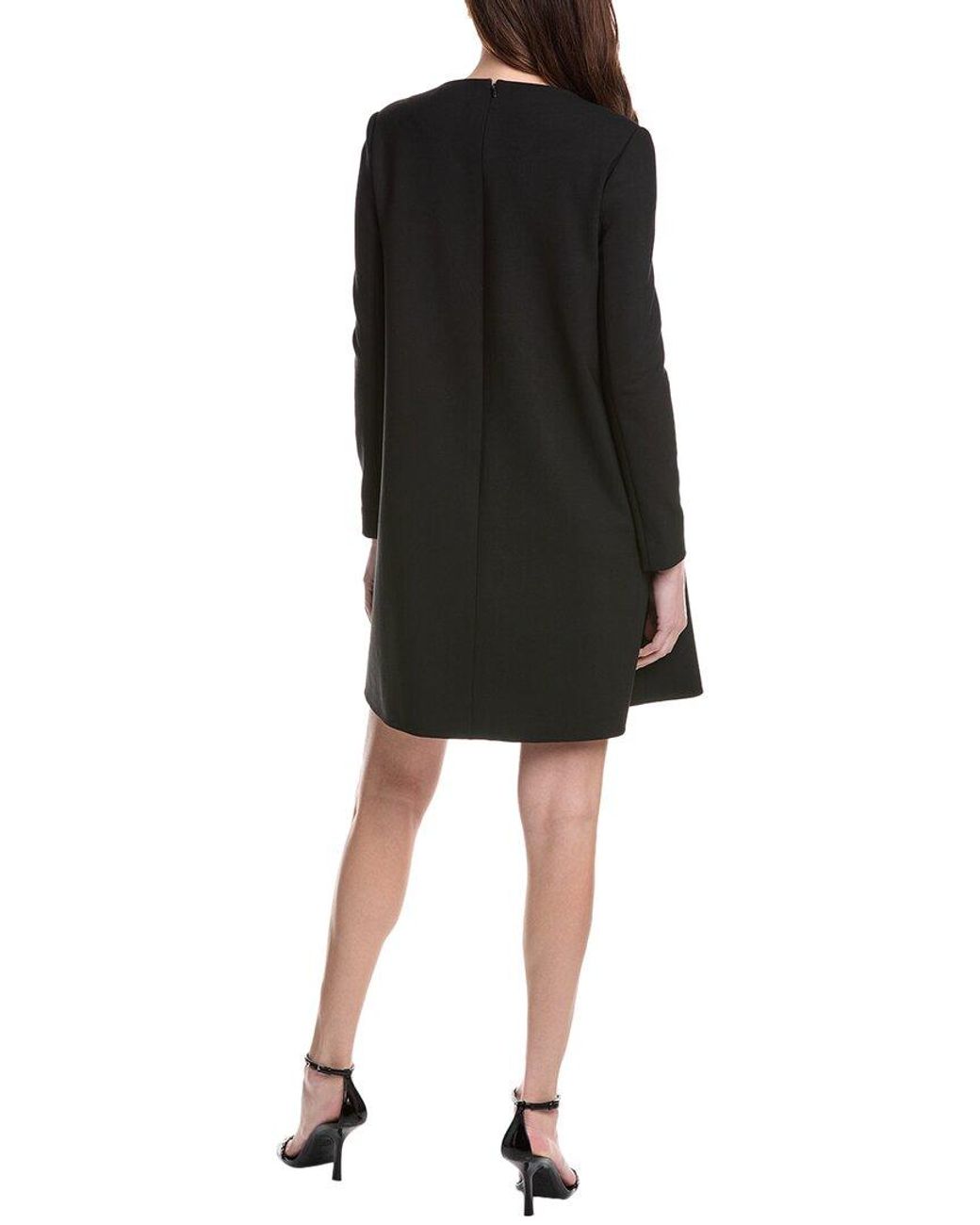 Oscar de la Renta Black Jewel Button Silk-Lined Wool-Blend Shift Dress
