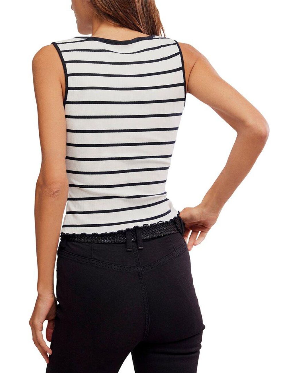 Free People Black Tilly Striped Top