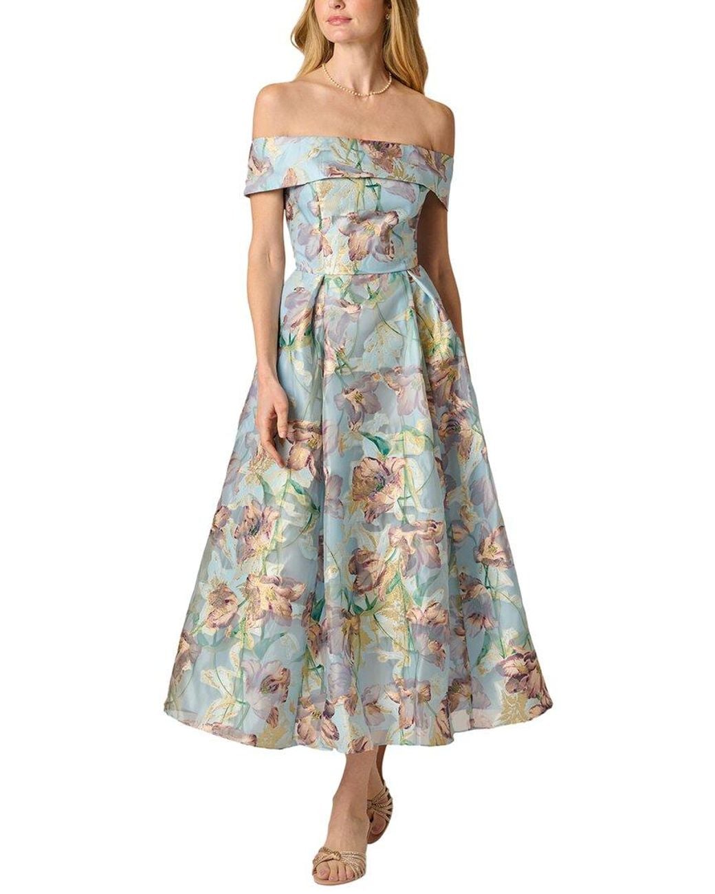 Adrianna Papell Blue Off Shoulder Midi Dress