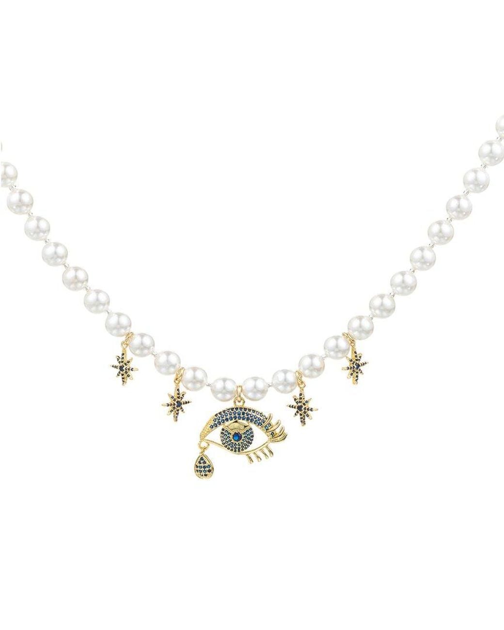 Eye Candy LA Metallic The Luxe Collection Pearl Cz Eye Star Pendant Necklace