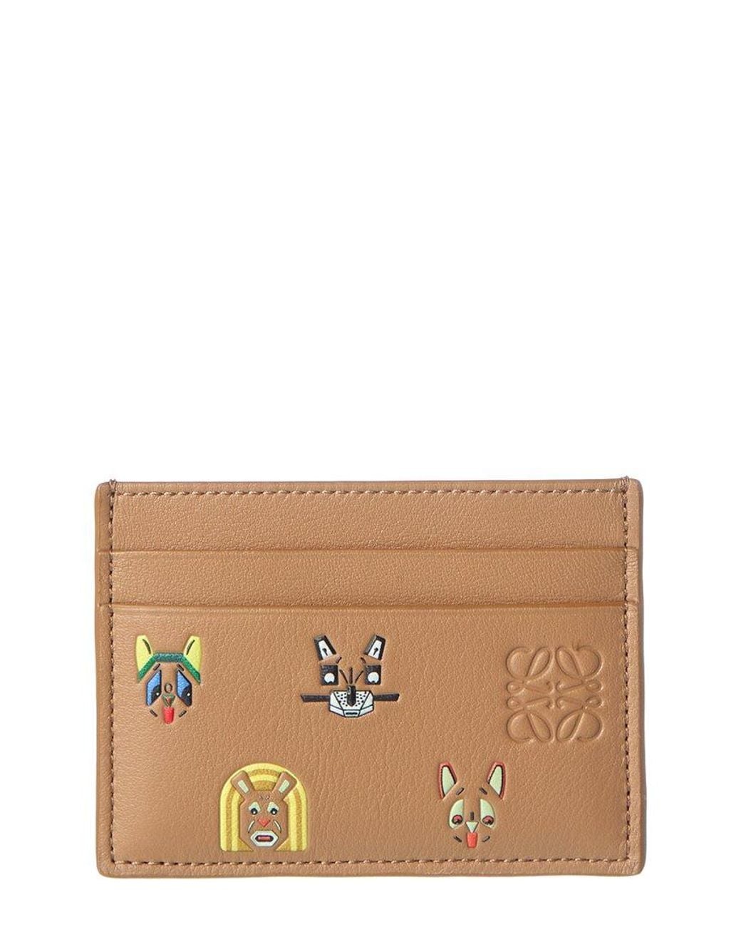 Loewe Brown Cats Plain Leather Card Holder