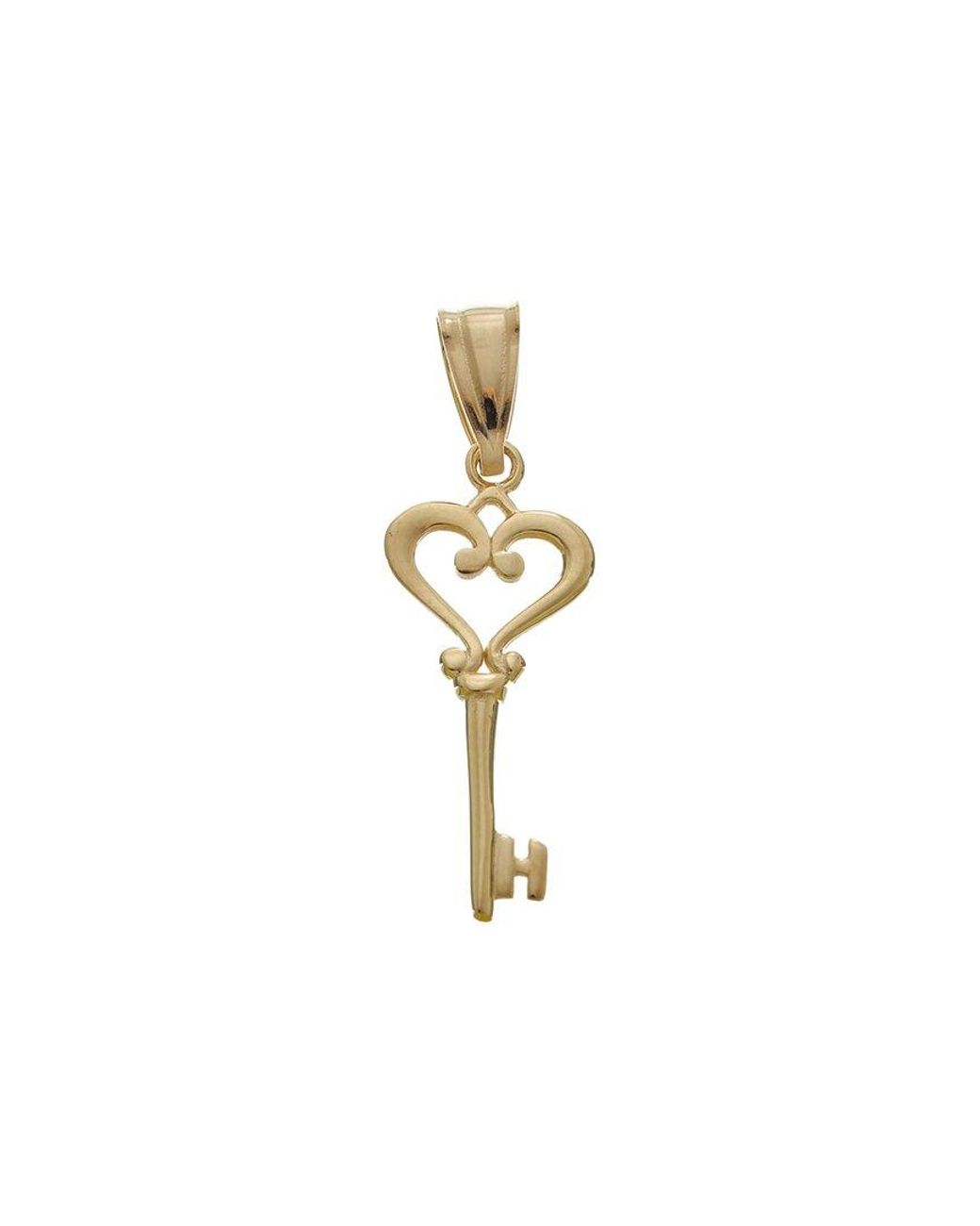 Italian Gold White 14K Heart Key Pendant