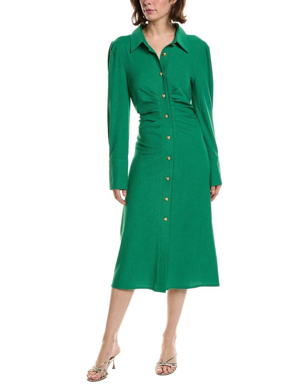 Pascale La Mode Green Button Front Puff Sleeve Dress