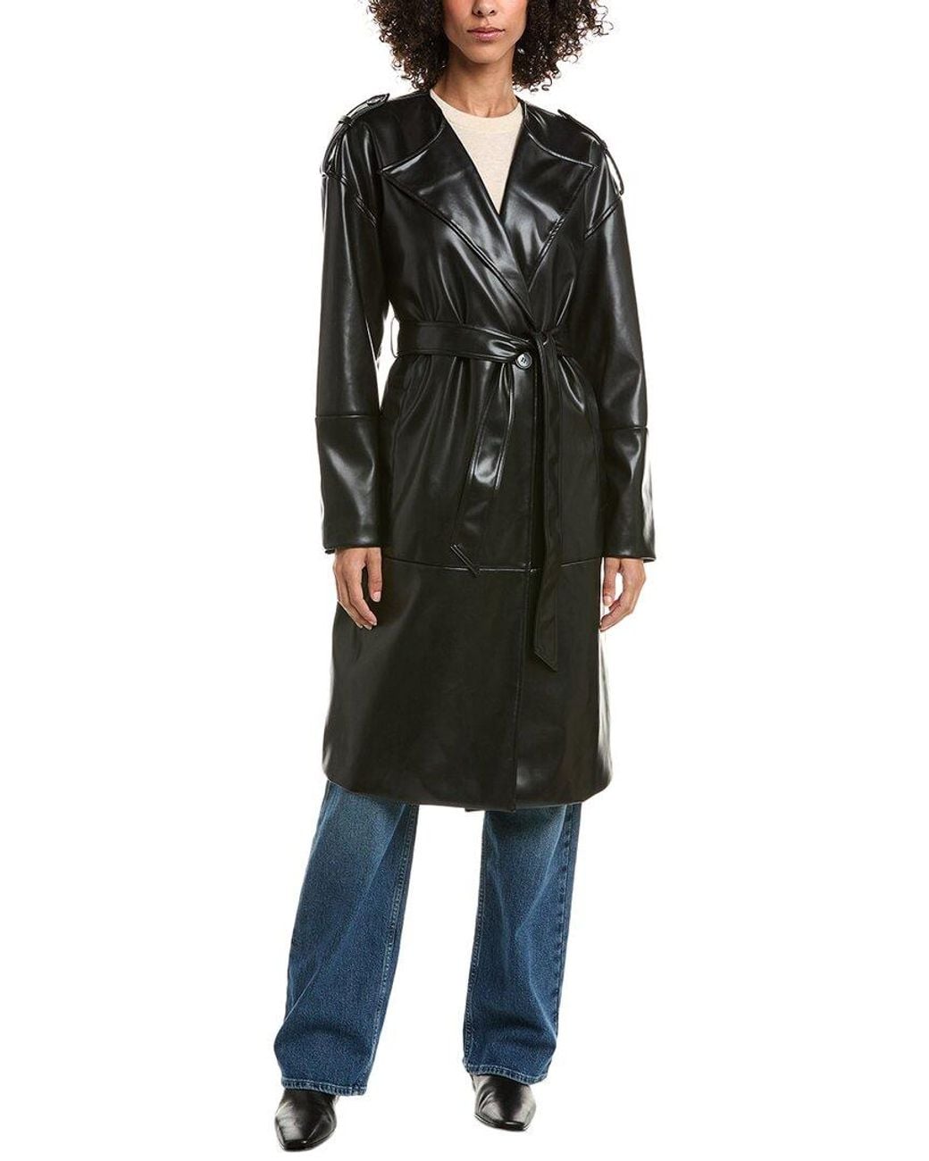NVLT Black Vegan-Leather Trench Coat