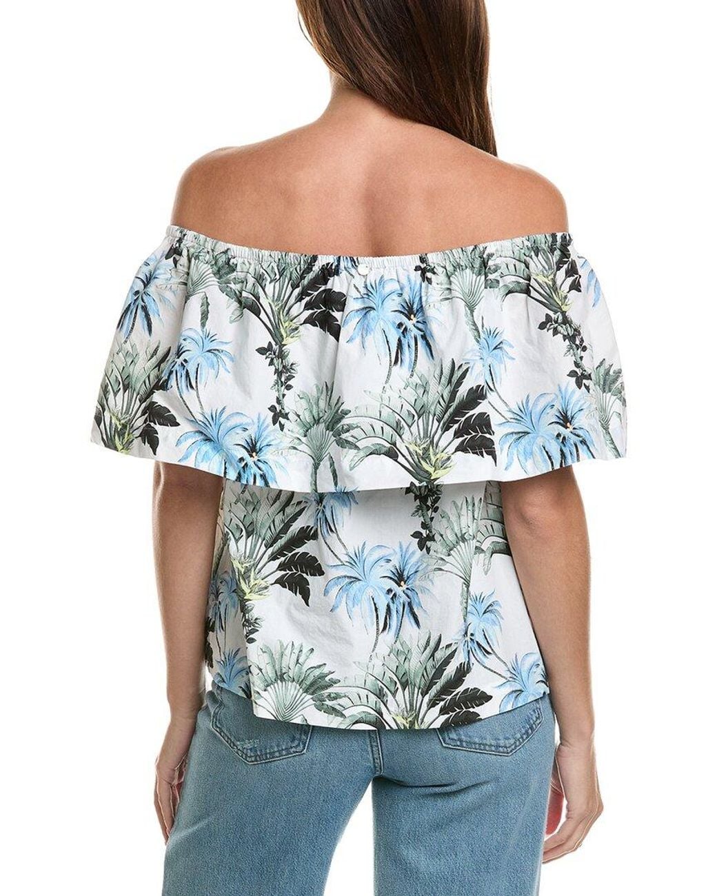 Tommy Bahama Blue Palisade Palms Off-The-Shoulder Top