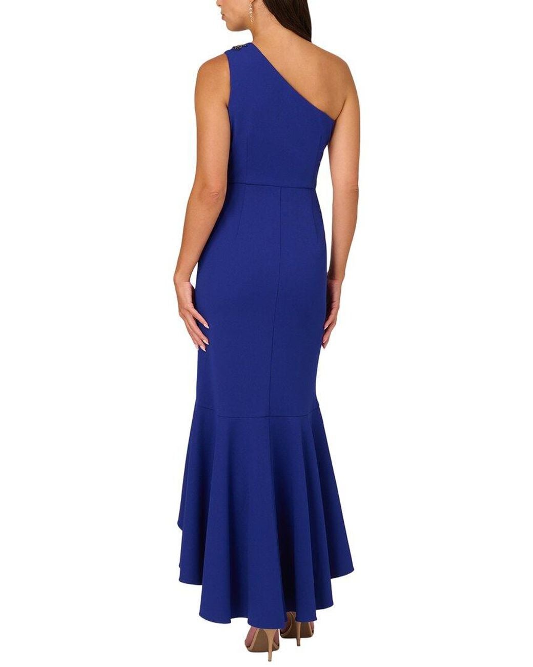 Adrianna Papell Blue One Shoulder Solid Maxi Dress