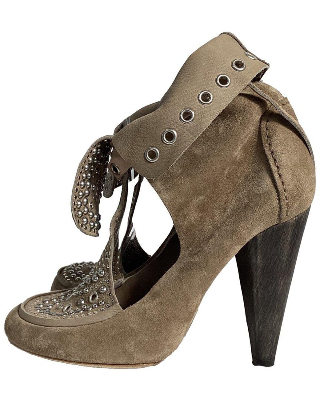 Isabel Marant Brown Suede Mossa Studded Cut Out Bootie (authentic Pre-loved)