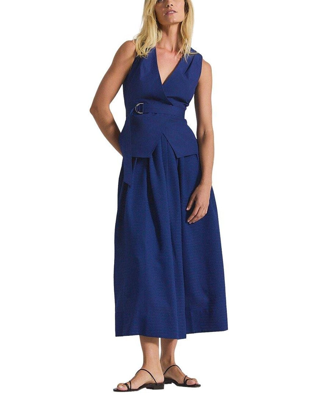 10 Crosby Derek Lam Blue Annika Mixed Media Mini Grid Georgette Dress