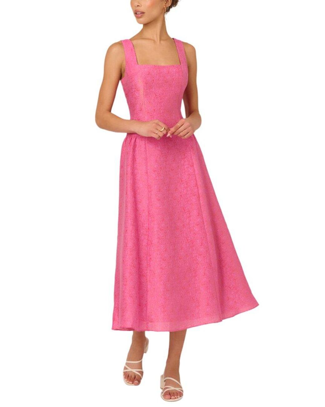 Adrianna Papell Pink Jacquard Midi Dress