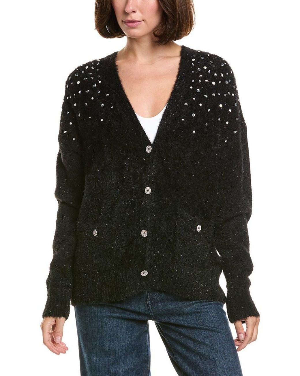 Karl Lagerfeld Black Embellished Shoulder Cardigan