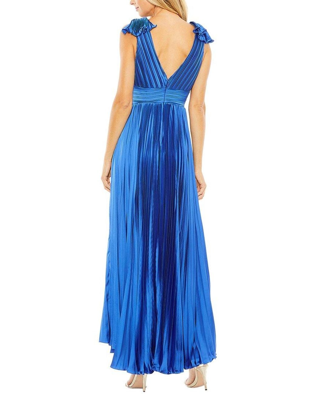 Mac Duggal Blue Ruffle Top Sleeveless V Neck Pleated Gown