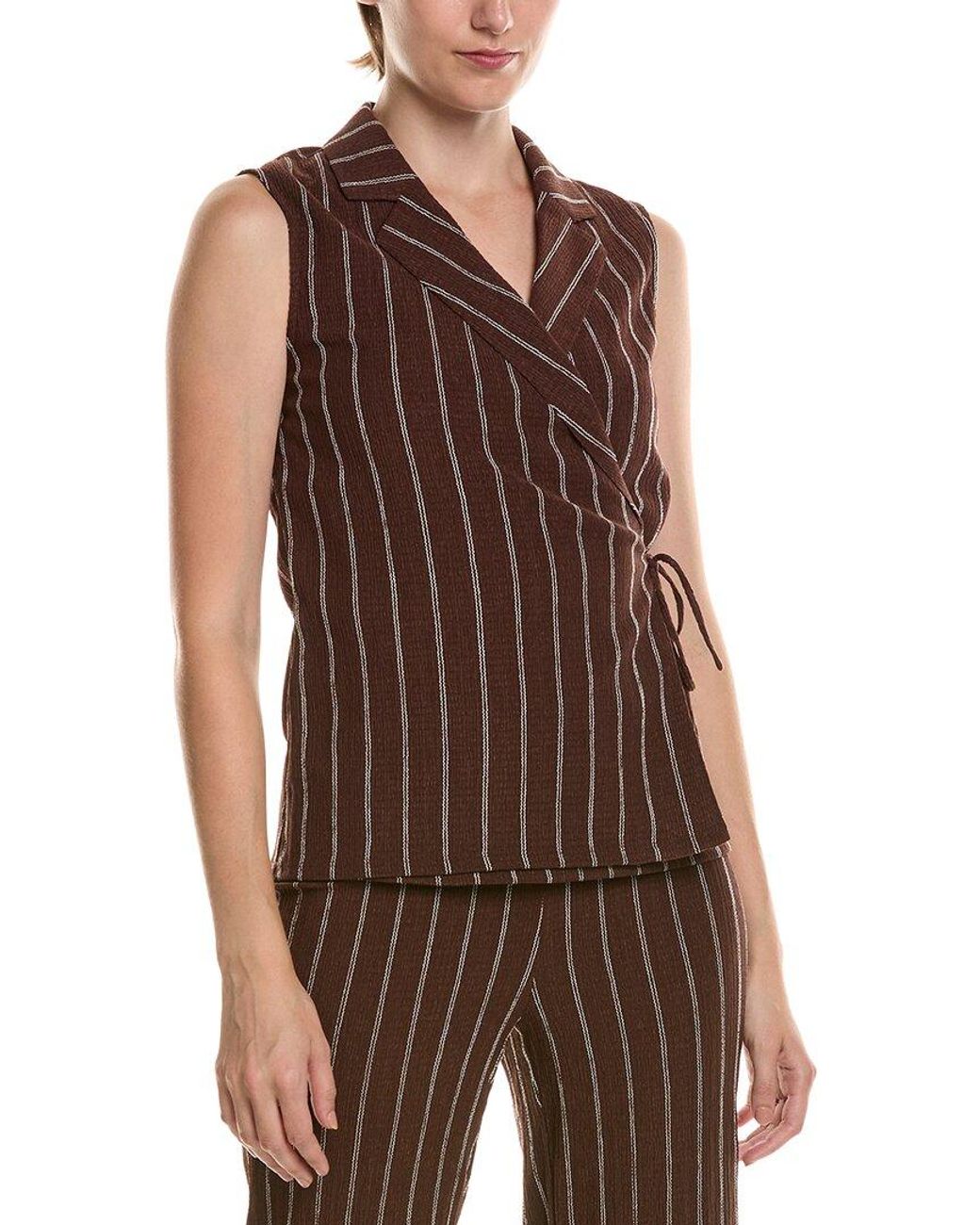 Anne Klein Brown Petite Notched Neck Wrap Top