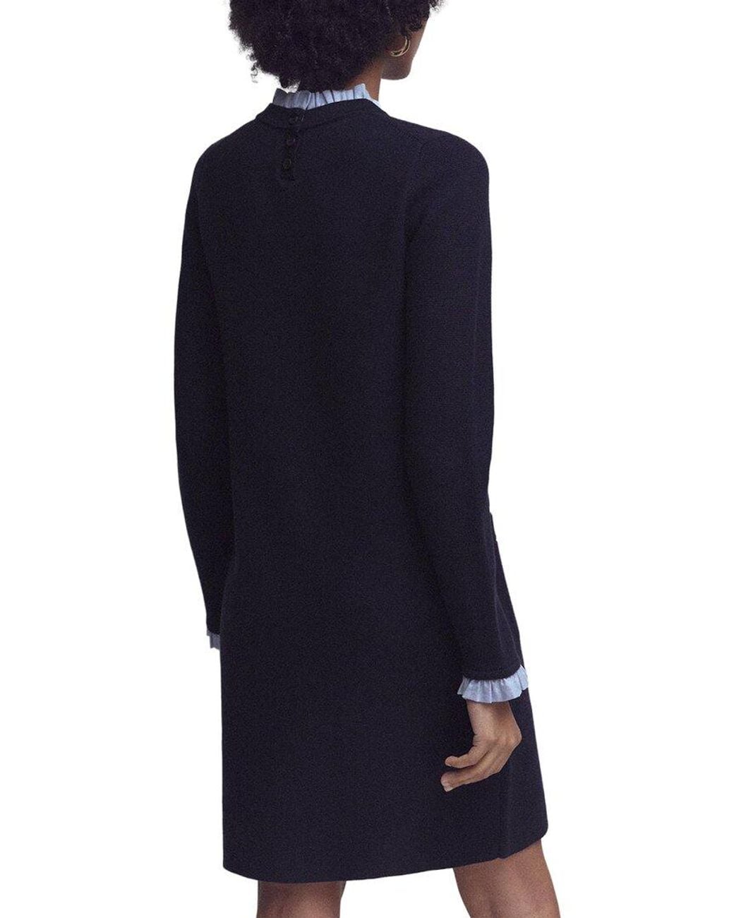 Boden Blue Woven Trim Knit Wool-Blend Dress