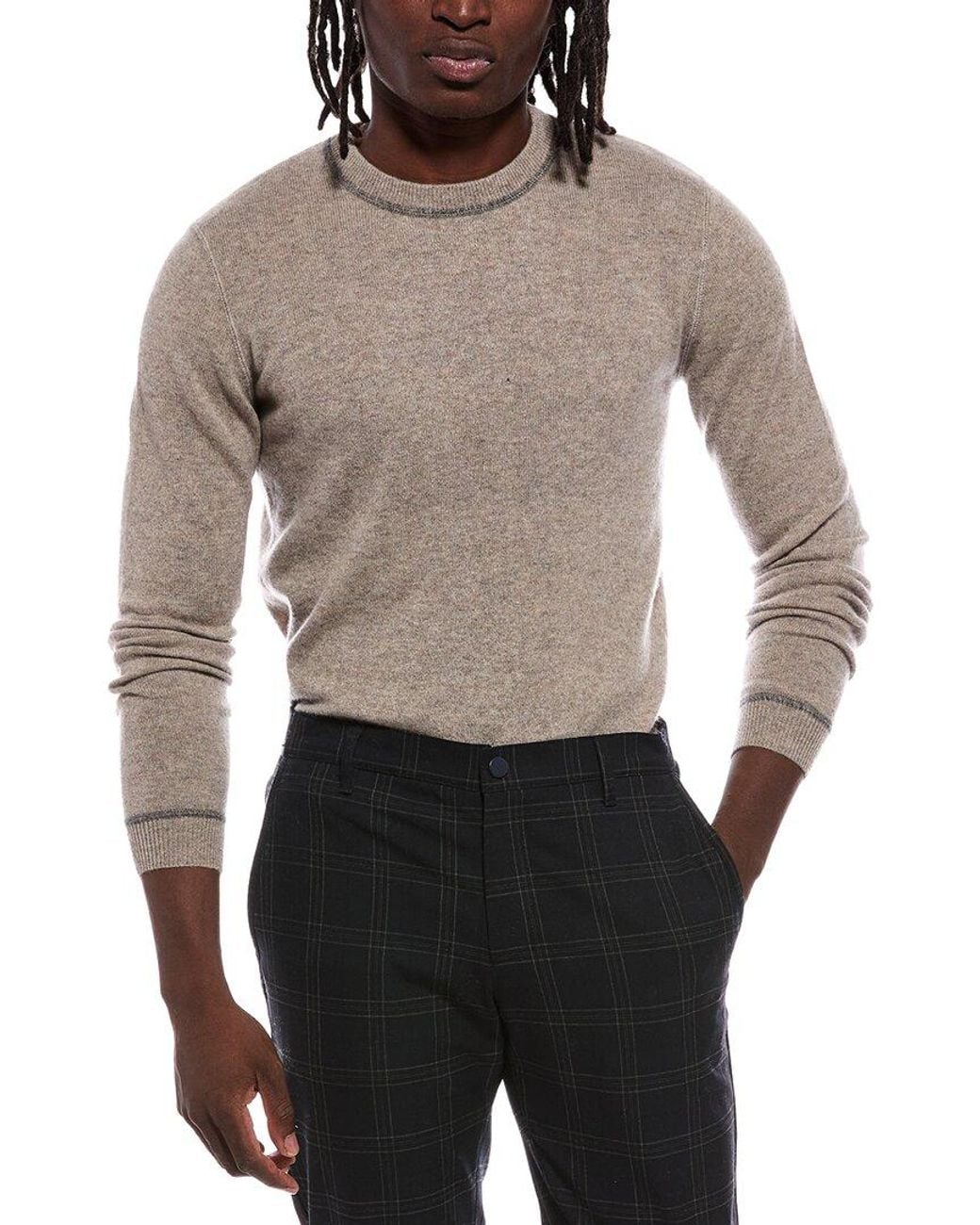 Autumn Cashmere Gray Multicover Stitch 100% Cashmere Crewneck Sweater for men