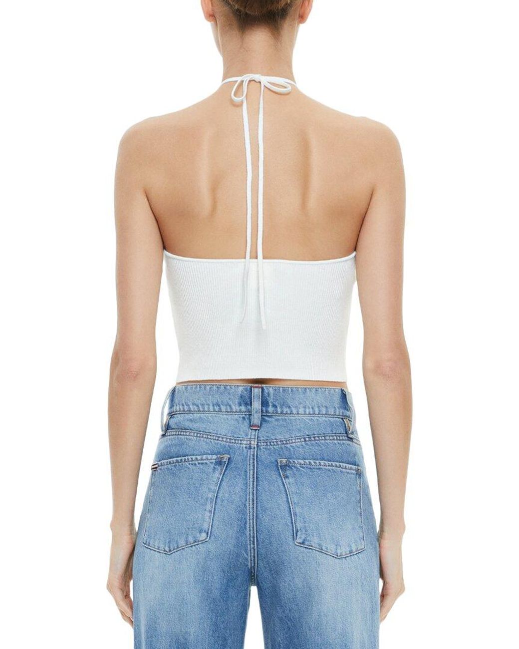 Alice + Olivia White Linnie Ruched Halter Top