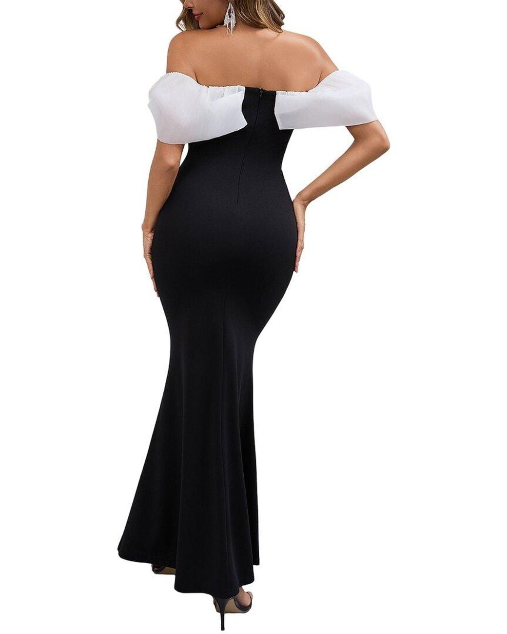 VIBI Black Solid Off The Shoulder Maxi Dress