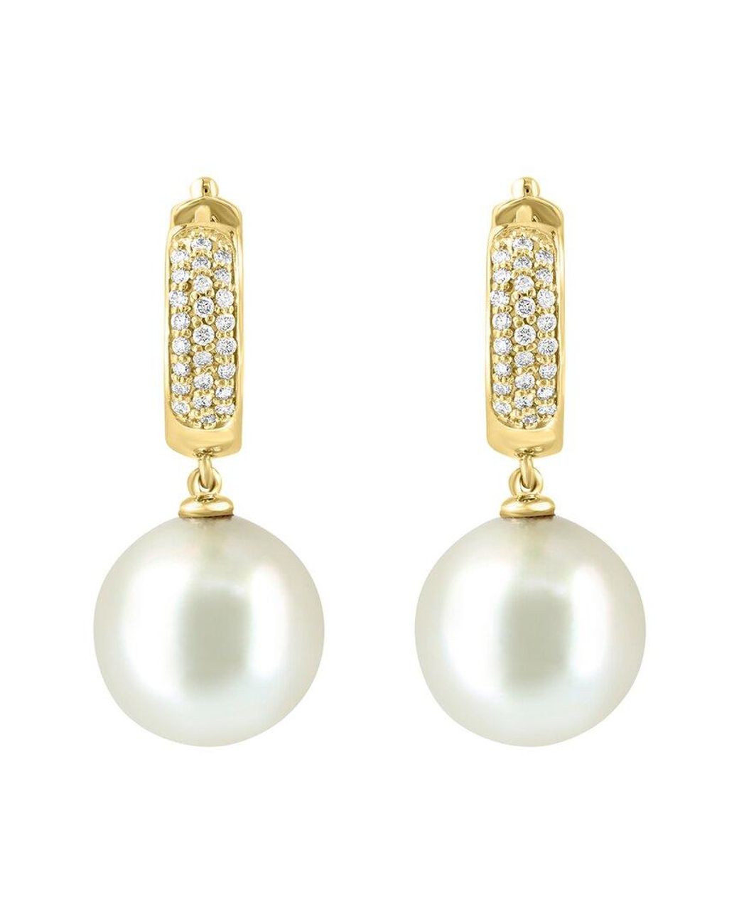 Effy Fine Jewelry Metallic 14K 0.37 Ct. Tw. Diamond & 14.5Mm Pearl Earrings