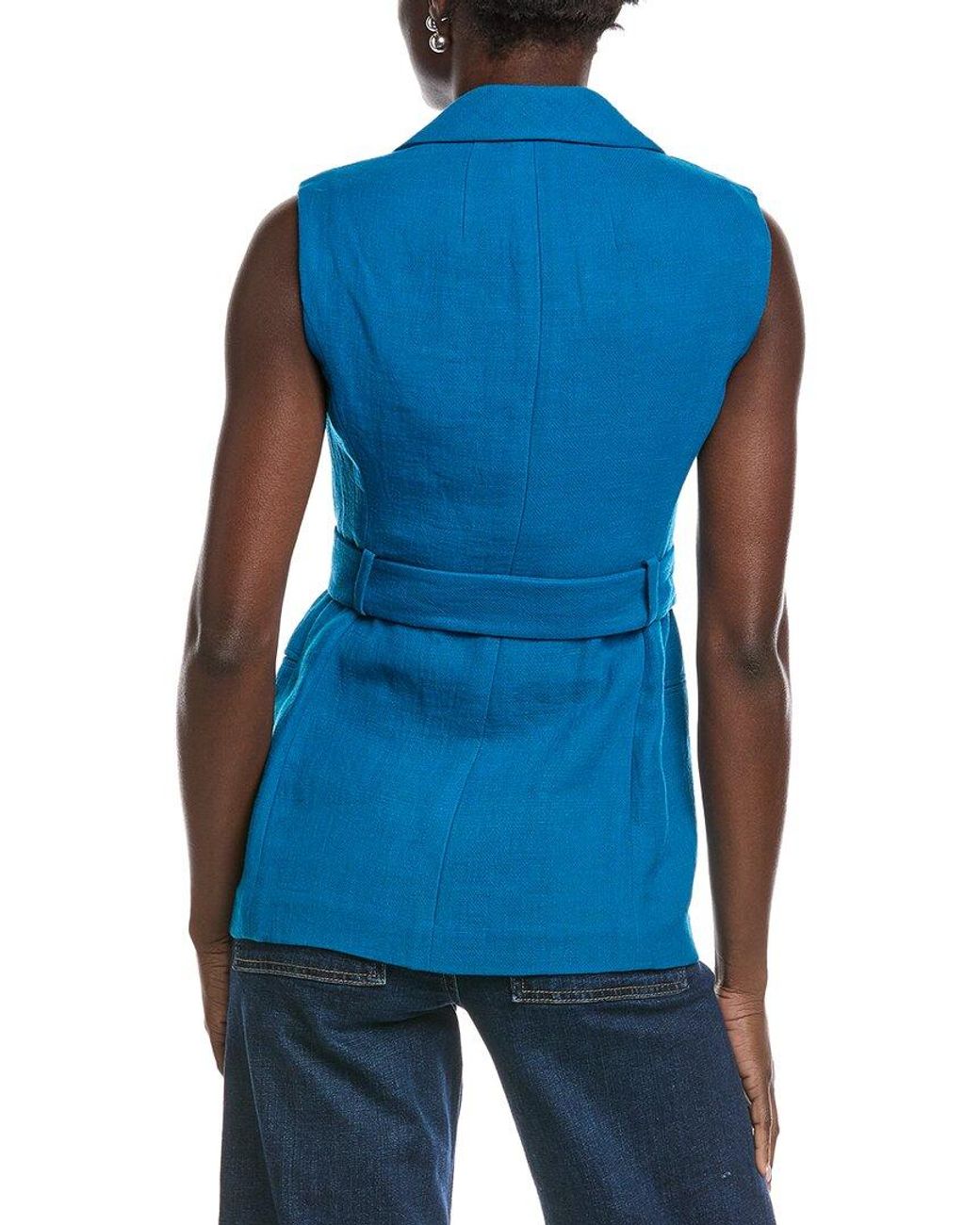 Akris Blue Georgia Linen & Wool-Blend Waistcoat