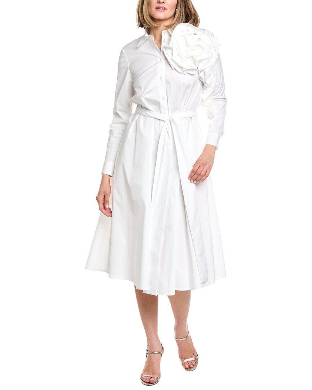 Carolina Herrera White Flower Sleeve Midi Shirtdress