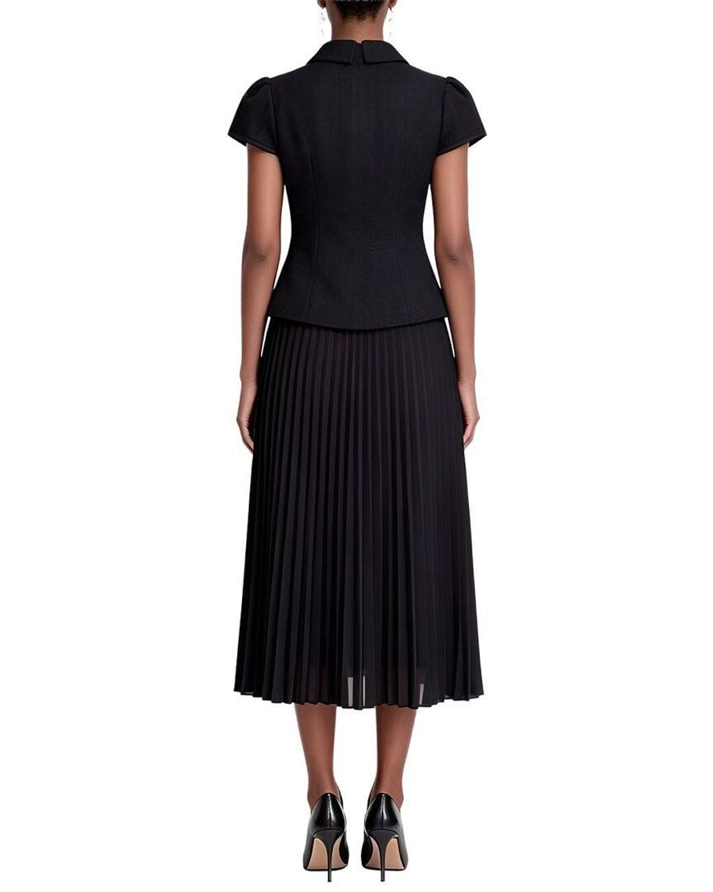 Linda Charm Black Short Sleeve Midi Dress