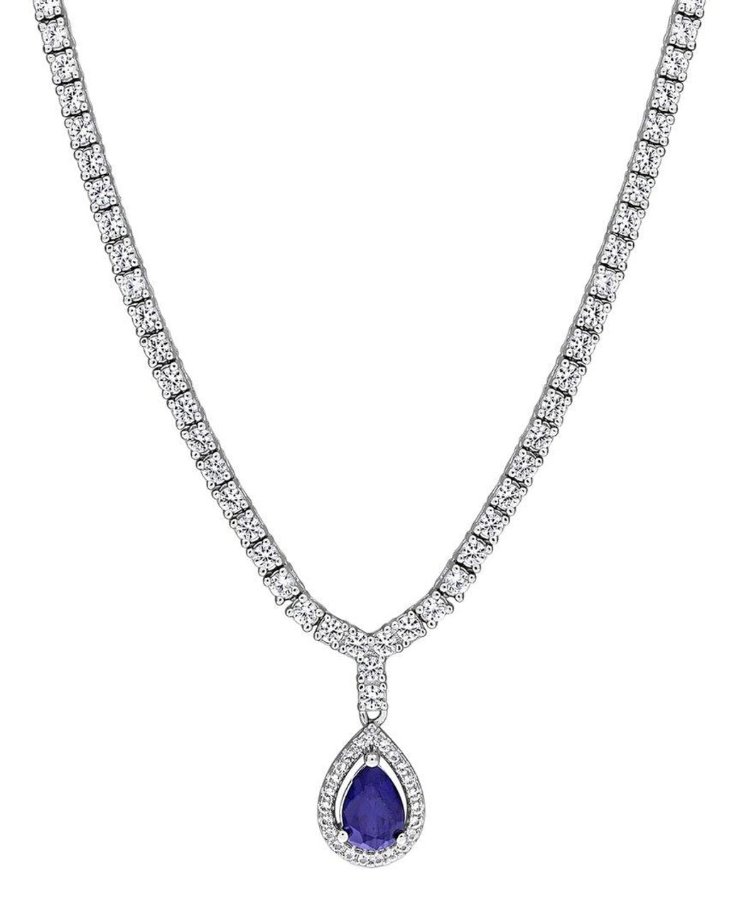 Rina Limor Metallic 4.09 Ct. Tw. Lab-Grown And Sapphire Tennis Drop Necklace